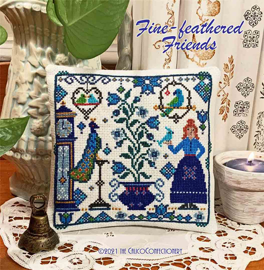 A stitched preview of the counted cross stitch pattern Fine Feathered Friends by The Calico Confectionery