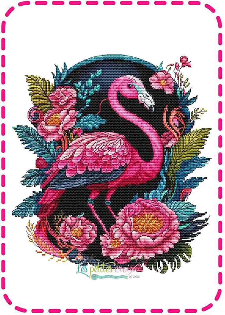 A stitched preview of the counted cross stitch pattern Flamingo Tropical by Les Petites Croix De Lucie