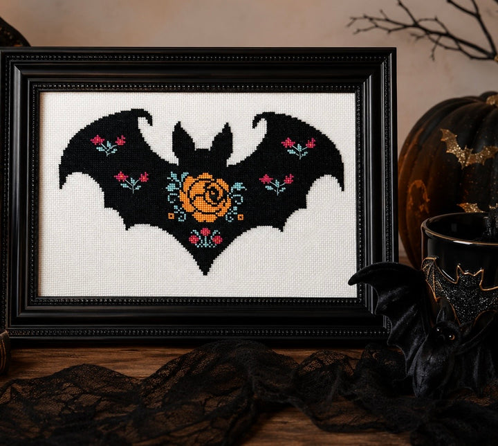 Floral Bat: Counted Cross Stitch Pattern and Kit