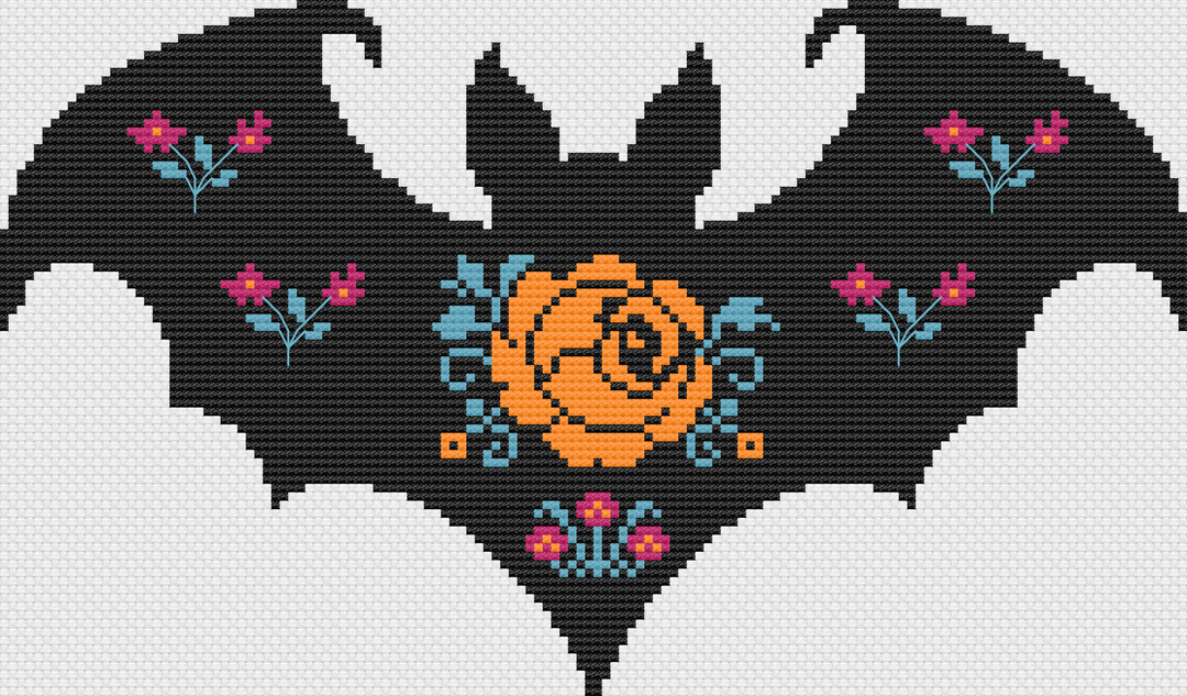 Floral Bat: Counted Cross Stitch Pattern and Kit