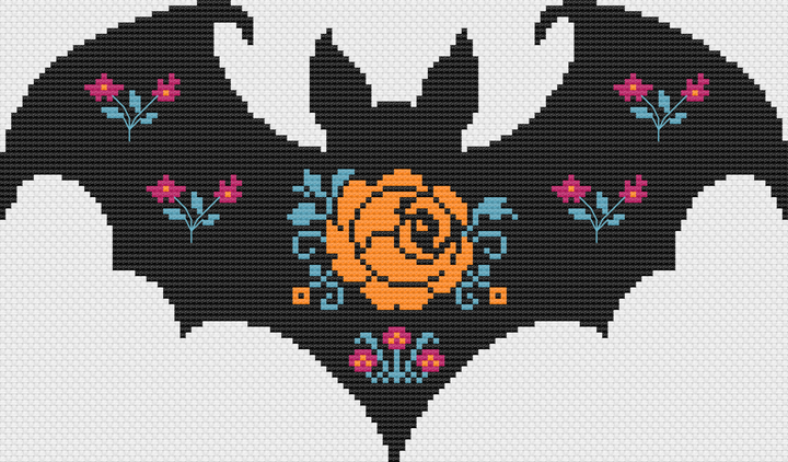 Floral Bat: Counted Cross Stitch Pattern and Kit