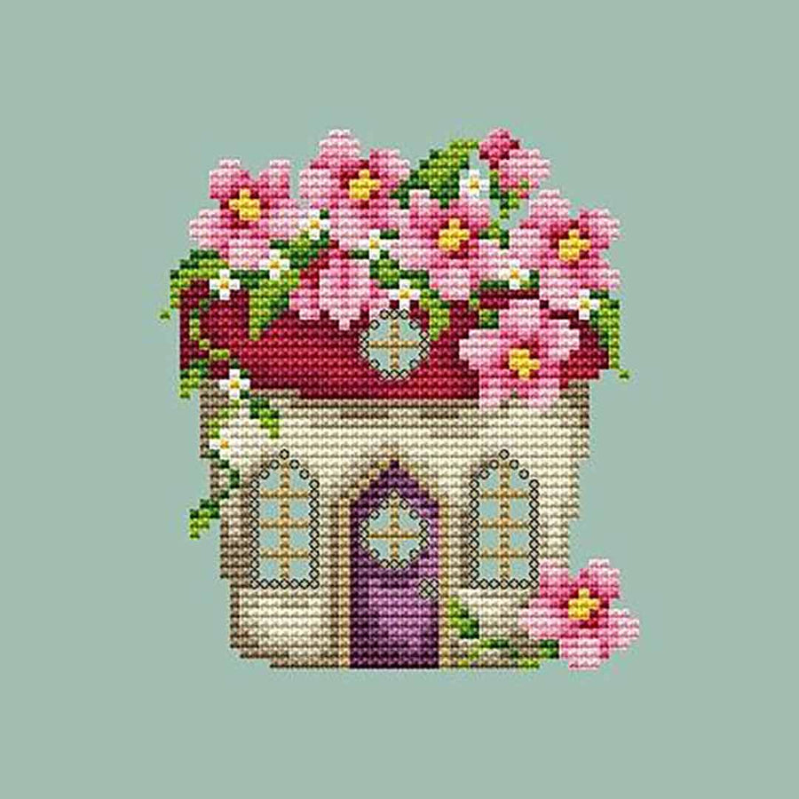 A stitched preview of the counted cross stitch pattern Flower Pot House by Shannon Christine Designs