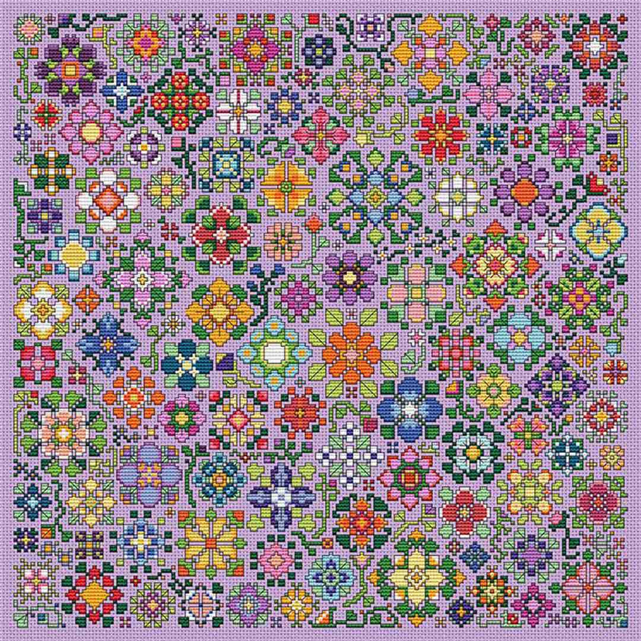 A stitched preview of the counted cross stitch pattern Flower Power by Carolyn Manning Designs