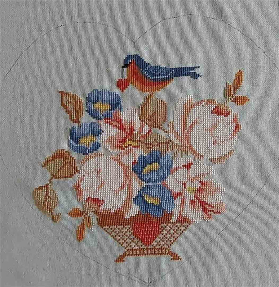 A stitched preview of the counted cross stitch pattern Flowers To My Mother by Twin Peak Primitives