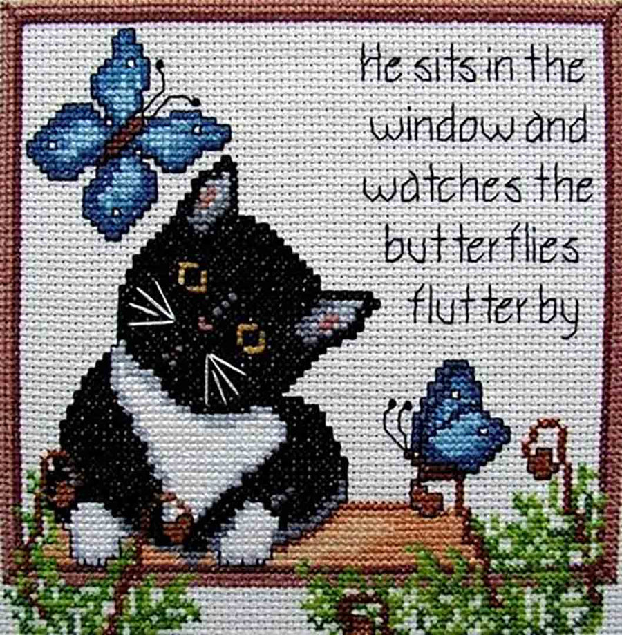 A stitched preview of the counted cross stitch pattern Flutterby by Janis Lockhart