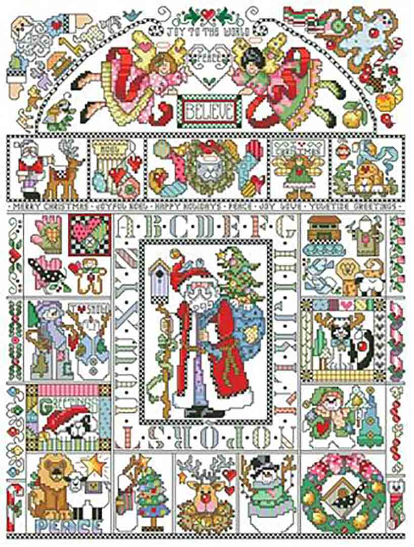 A stitched preview of the counted cross stitch pattern Folk Art Christmas Sampler by Kooler Design Studio