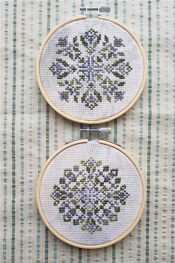 A stitched preview of the counted cross stitch pattern Forest Cottage by Carolyn Manning Designs