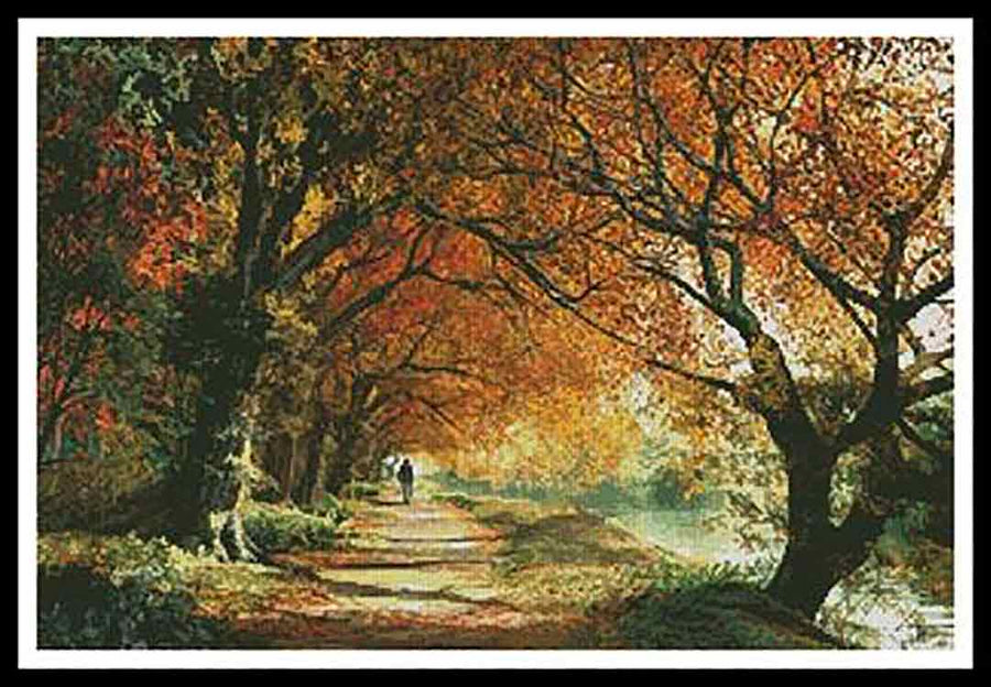 A stitched preview of the counted cross stitch pattern Forever Autumn by Artecy Cross Stitch