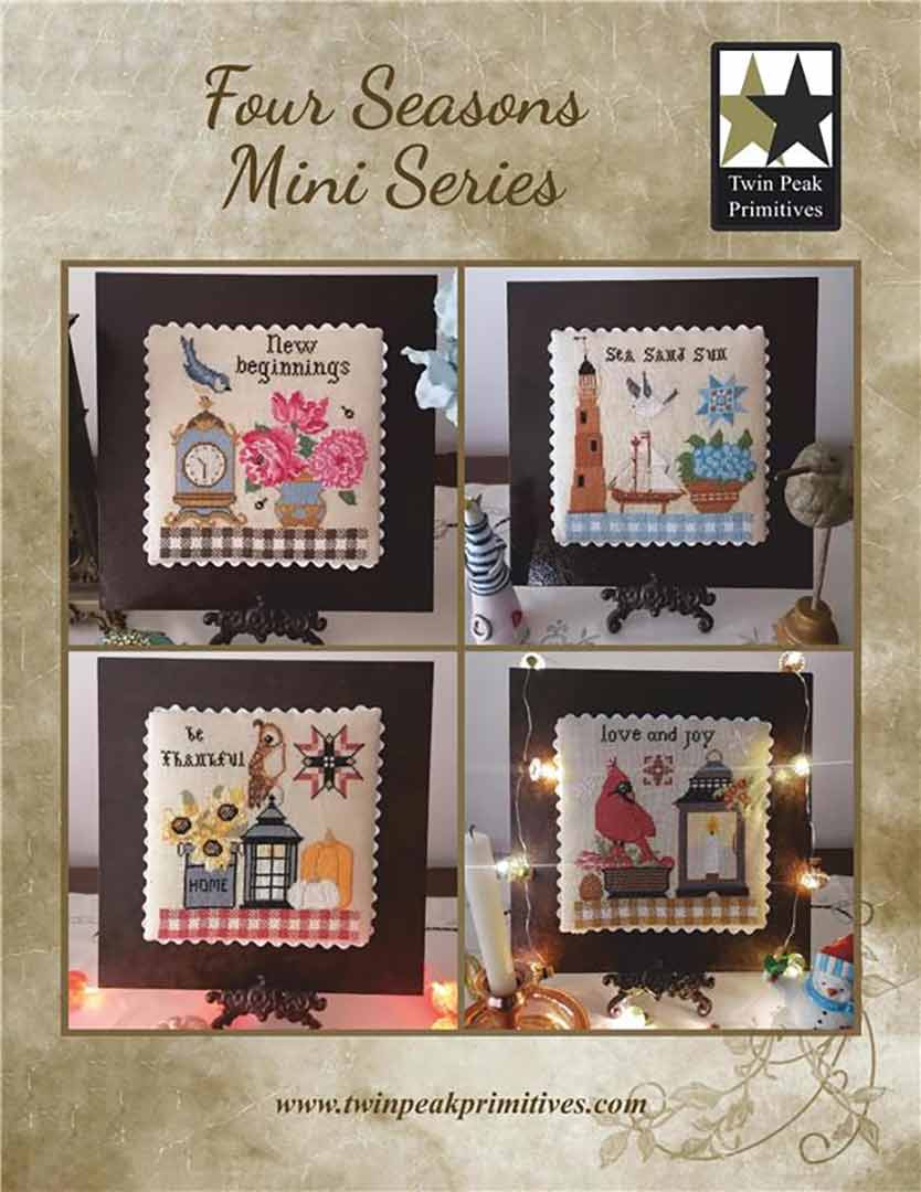 A stitched preview of the counted cross stitch pattern Four Seasons Mini Series by Twin Peak Primitives