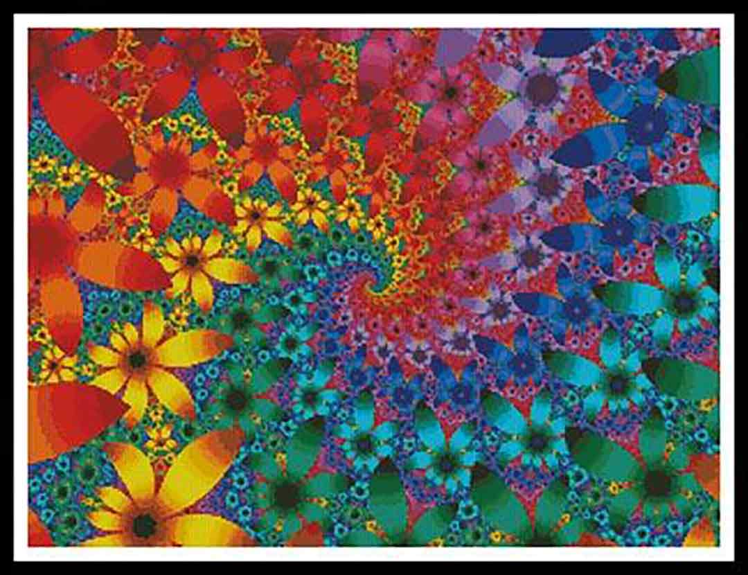 A stitched preview of the counted cross stitch pattern Fractal Flowers by Artecy Cross Stitch