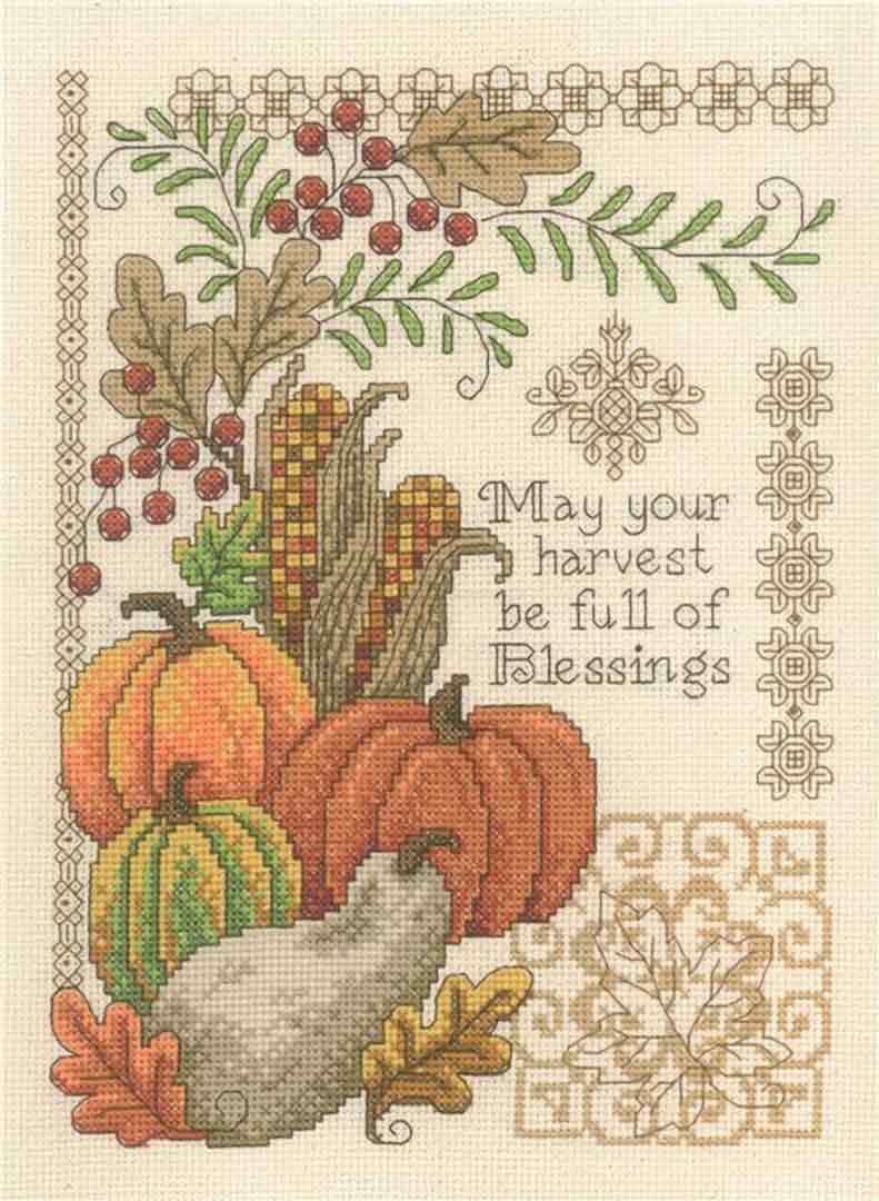 A stitched preview of the counted cross stitch pattern Full Of Blessings by Diane Arthurs