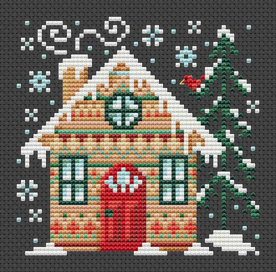 A stitched preview of the counted cross stitch pattern Ginger House by Erin Elizabeth Designs