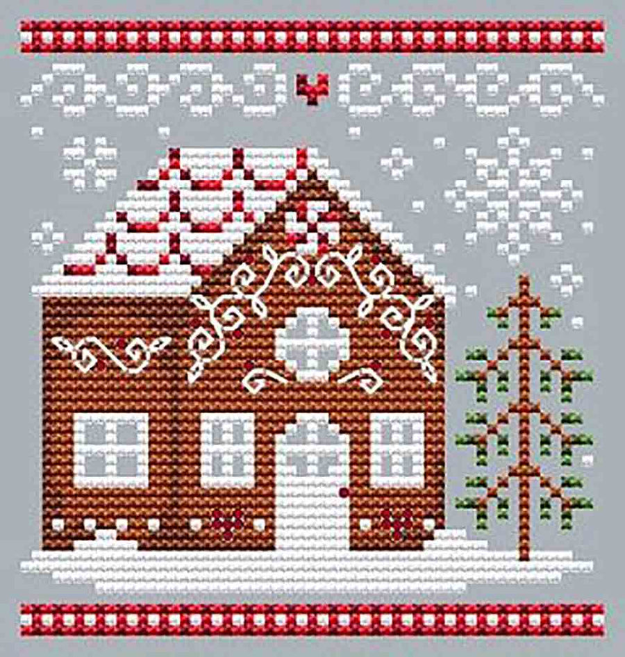 A stitched preview of the counted cross stitch pattern Gingerbread House 1 by Shannon Christine Designs