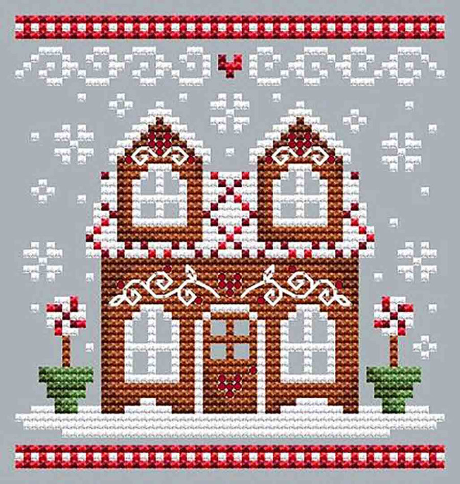 A stitched preview of the counted cross stitch pattern Gingerbread House 2 by Shannon Christine Designs