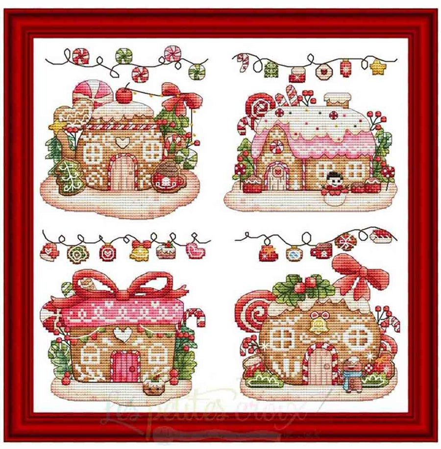 A stitched preview of the counted cross stitch pattern Gingerbread House 2023 by Les Petites Croix De Lucie
