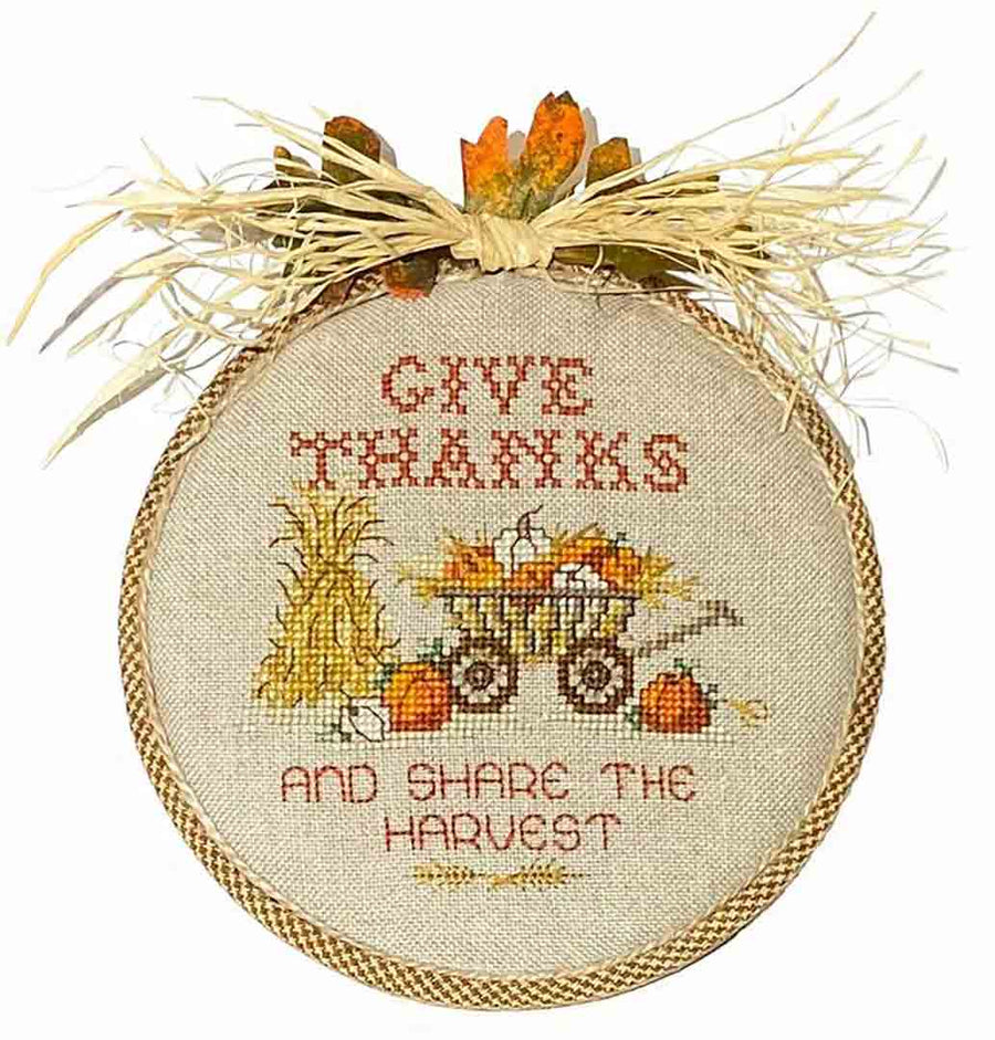 A stitched preview of the counted cross stitch pattern Give Thanks by Sue Hillis