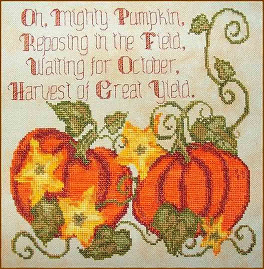 A stitched preview of the counted cross stitch pattern Glory Of The Harvest by Janis Lockhart