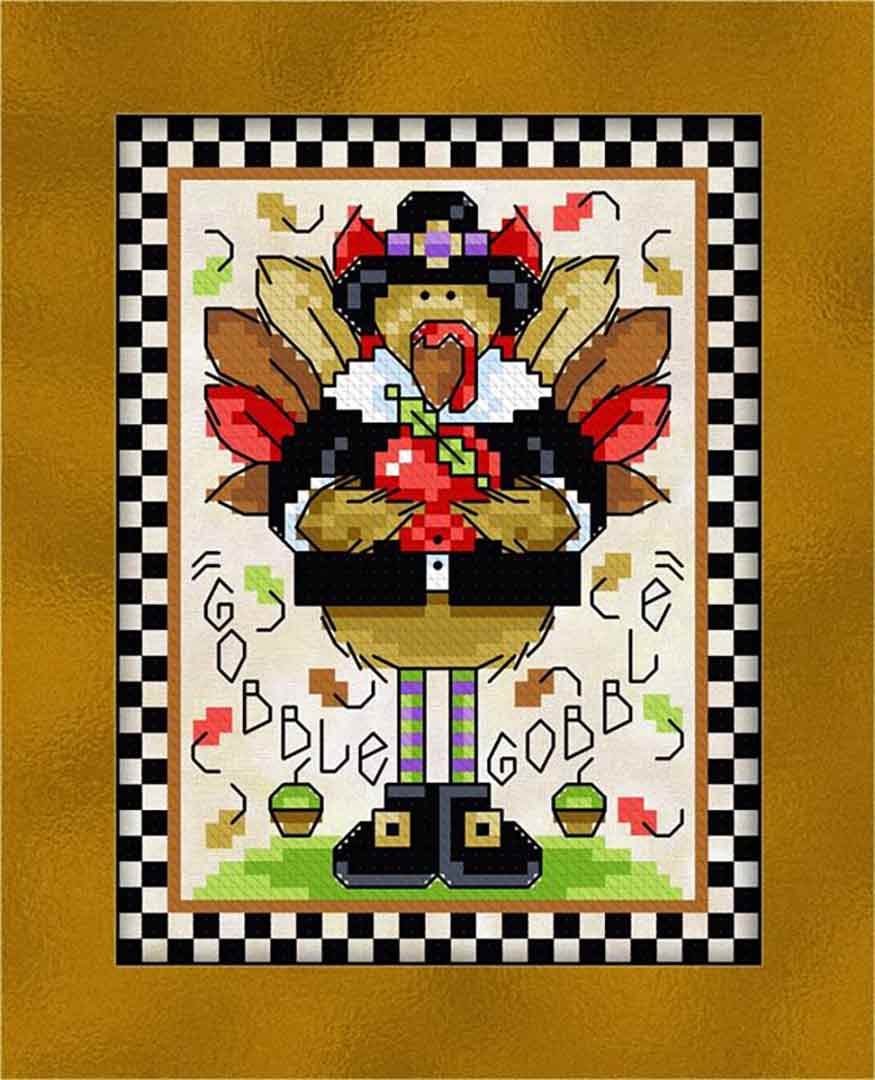 A stitched preview of the counted cross stitch pattern Gobble Gobble by Joan A Elliott