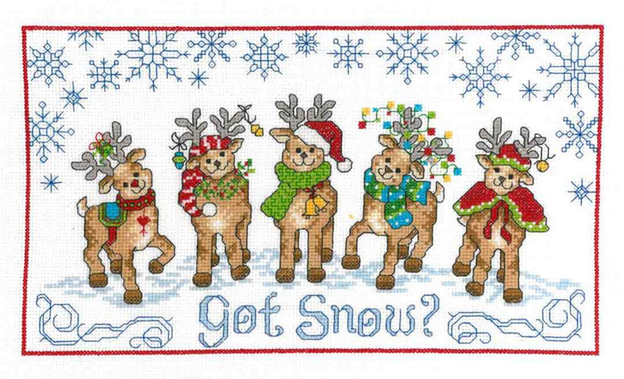 A stitched preview of the counted cross stitch pattern Got Snow Reindeer by Ursula Michael