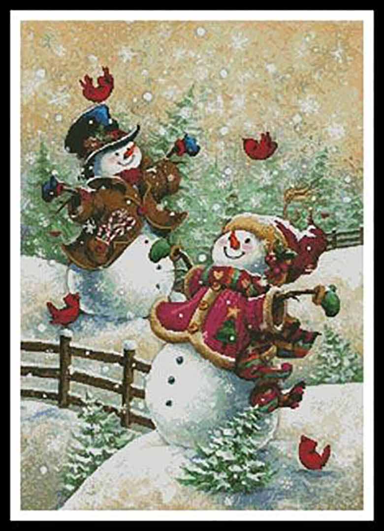 A stitched preview of the counted cross stitch pattern Gotta Love Snow by Artecy Cross Stitch