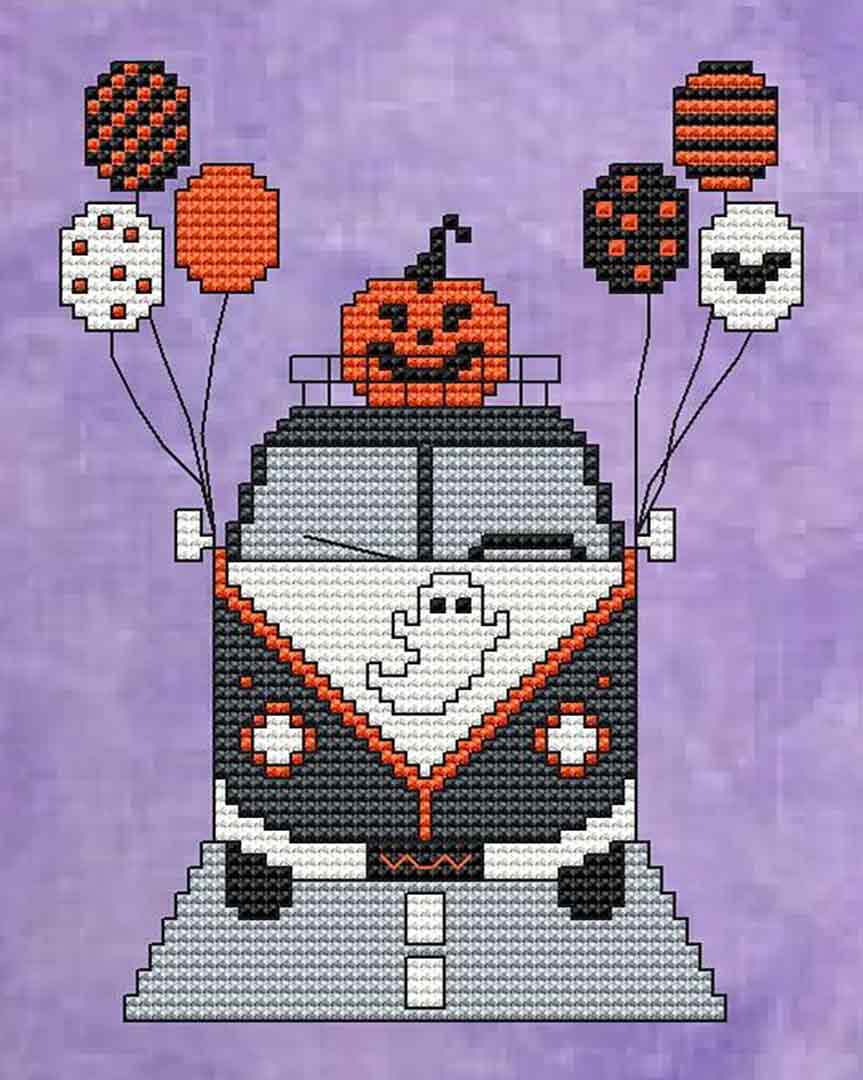 A stitched preview of the counted cross stitch pattern Halloween Bus by Kate Spiridonova