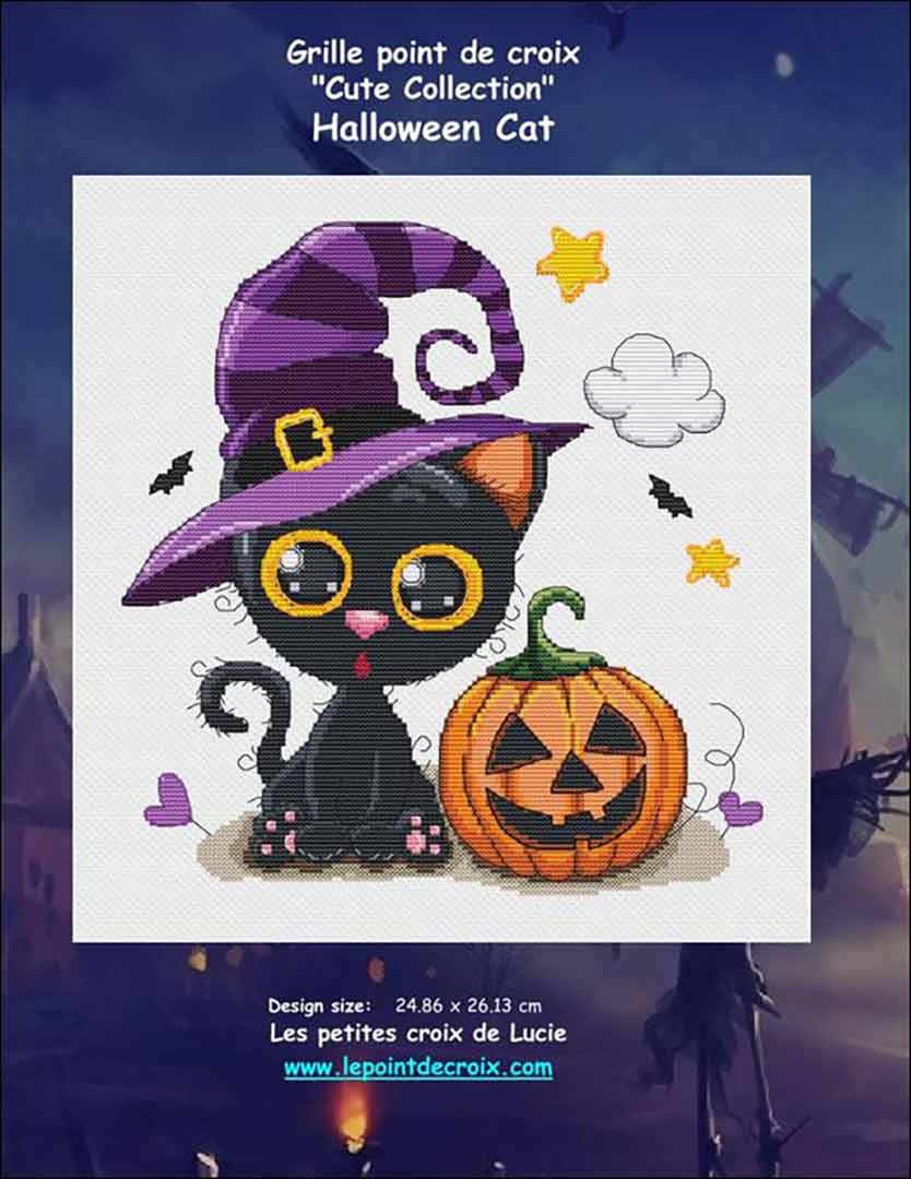 A stitched preview of the counted cross stitch pattern Halloween Cat by Les Petites Croix De Lucie