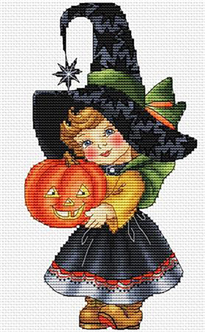 A stitched preview of the counted cross stitch pattern Halloween Girl by Les Petites Croix De Lucie