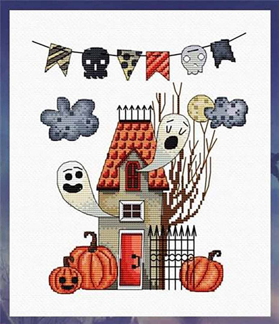 A stitched preview of the counted cross stitch pattern Halloween House by Les Petites Croix De Lucie