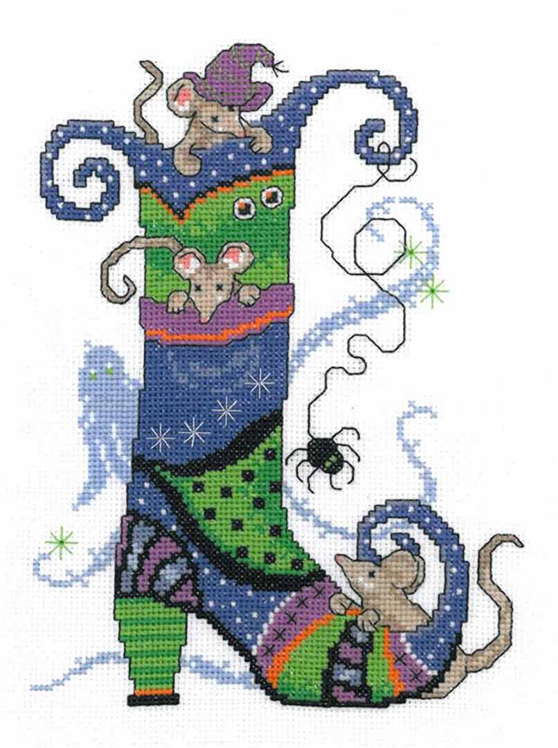 A stitched preview of the counted cross stitch pattern Halloween Mischief by Ursula Michael