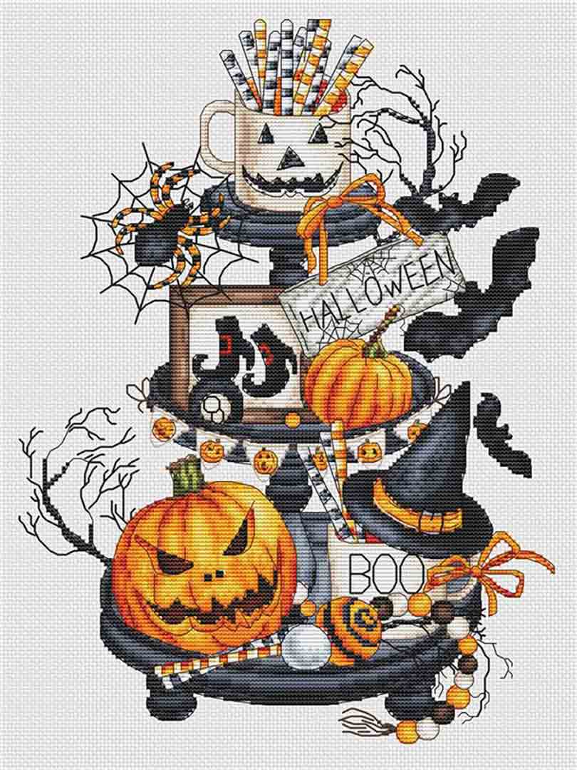 A stitched preview of the counted cross stitch pattern Halloween Plater by Les Petites Croix De Lucie