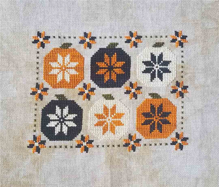 A stitched preview of the counted cross stitch pattern Halloween Pumpkin Patch by Keb Studio Creations