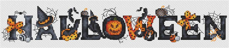A stitched preview of the counted cross stitch pattern Halloween Sampler by Les Petites Croix De Lucie