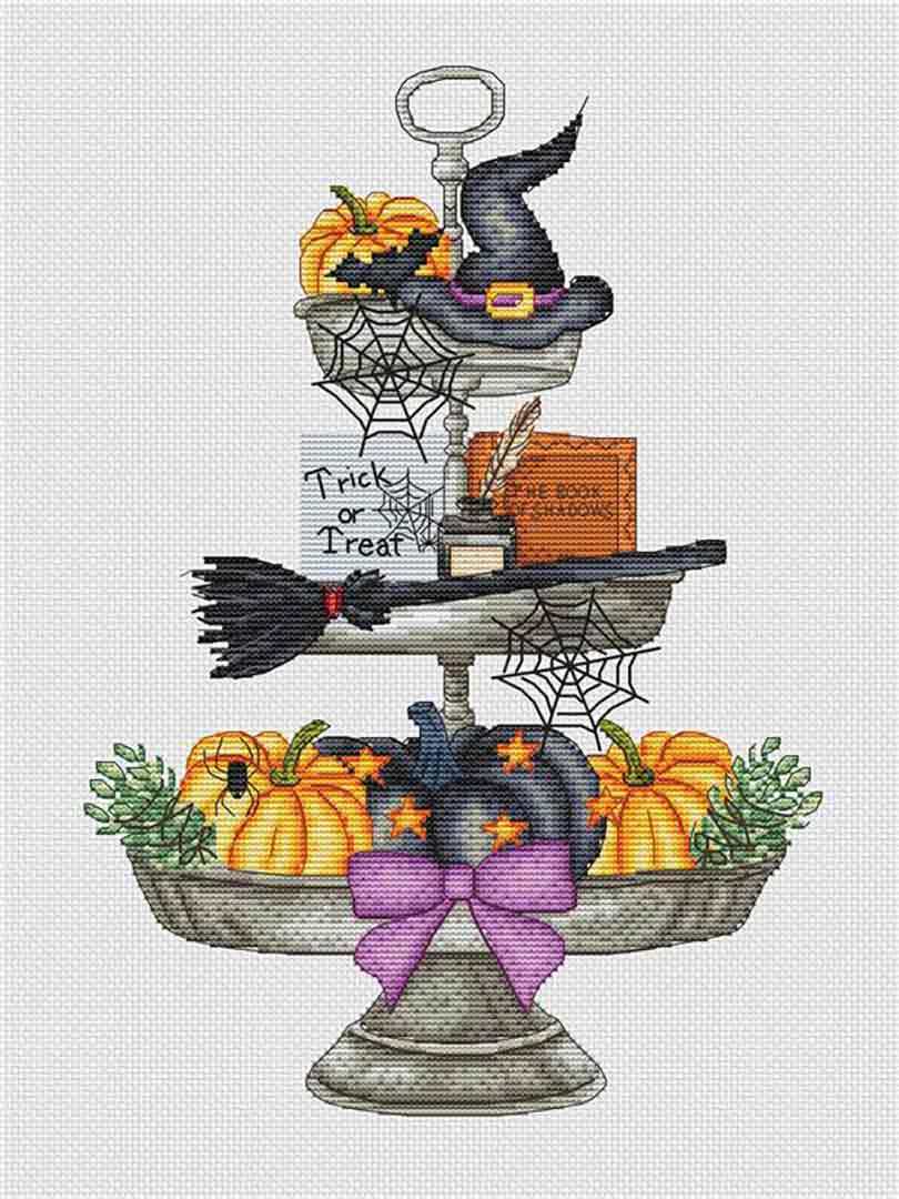 A stitched preview of the counted cross stitch pattern Halloween Tray Platter by Les Petites Croix De Lucie