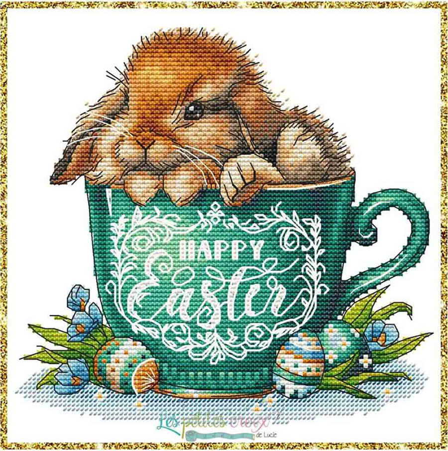 A stitched preview of the counted cross stitch pattern Happy Easter Rabbit by Les Petites Croix De Lucie