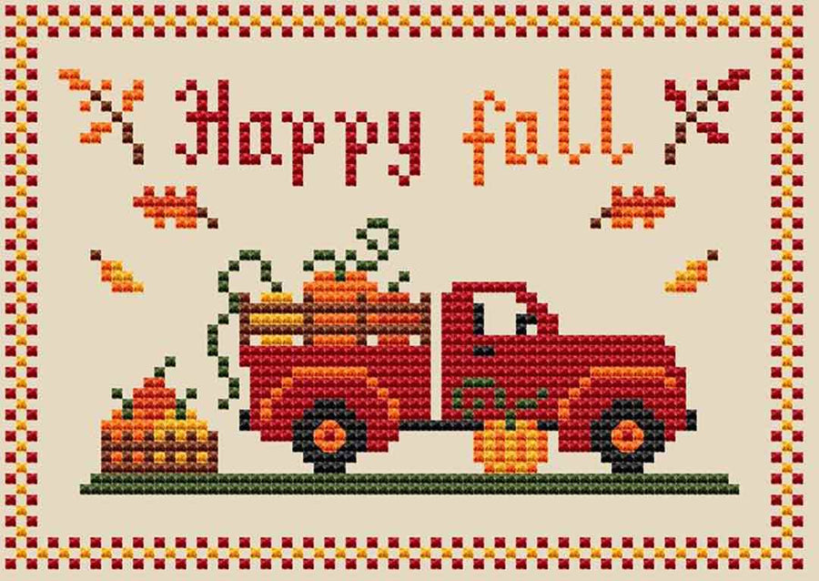 A stitched preview of the counted cross stitch pattern Happy Fall by Kate Spiridonova