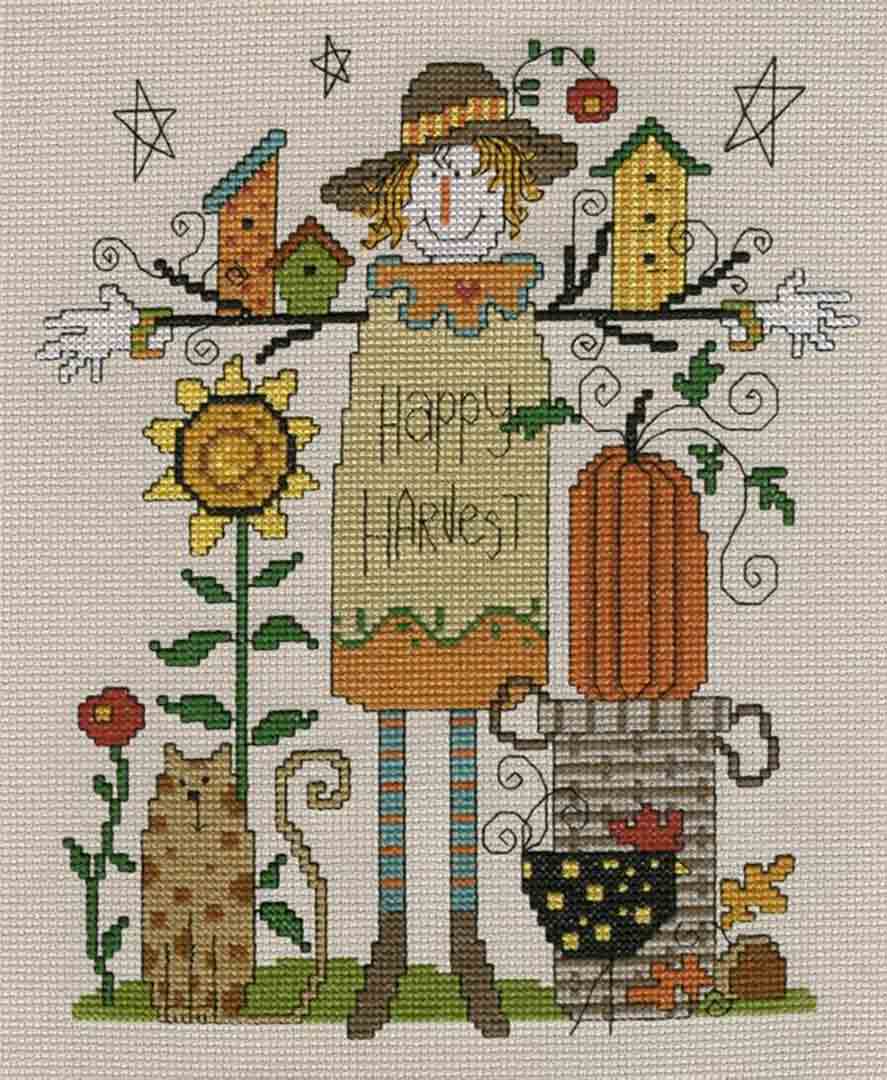 A stitched preview of the counted cross stitch pattern Happy Harvest by Diane Arthurs