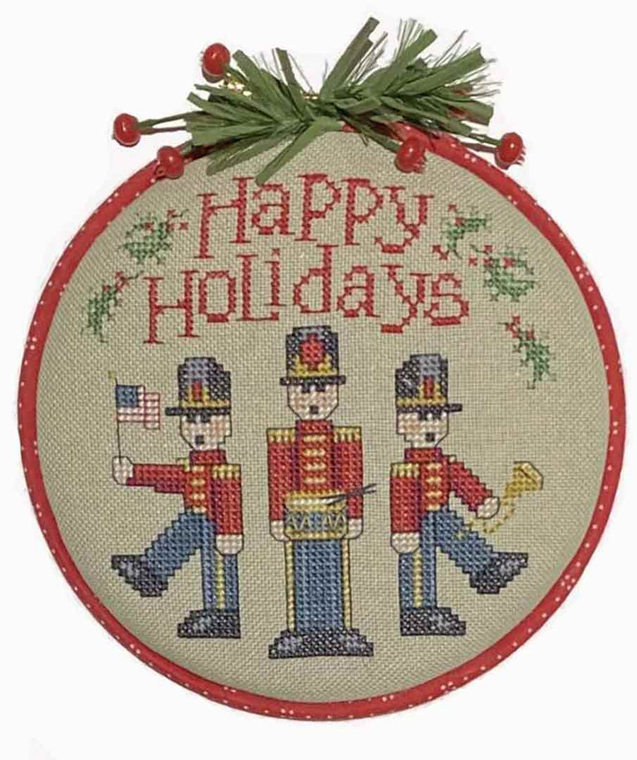 A stitched preview of the counted cross stitch pattern Happy Holidays by Sue Hillis