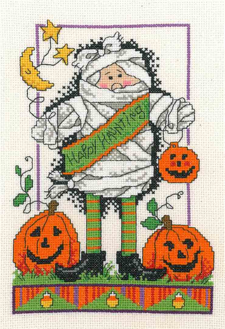 A stitched preview of the counted cross stitch pattern Happy Hunter by Diane Arthurs