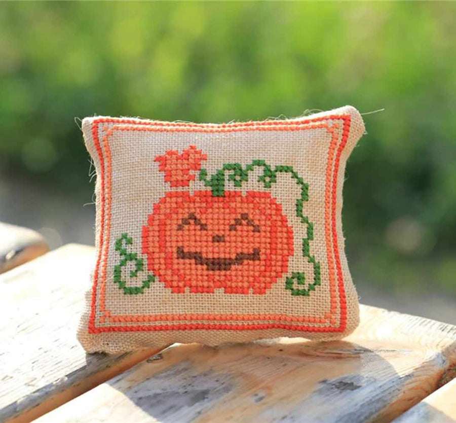 A stitched preview of the counted cross stitch pattern Happy Pumpkin by Kate Spiridonova