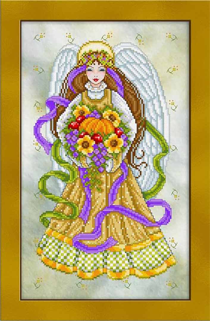 A stitched preview of the counted cross stitch pattern Harvest Angel by Joan A Elliott