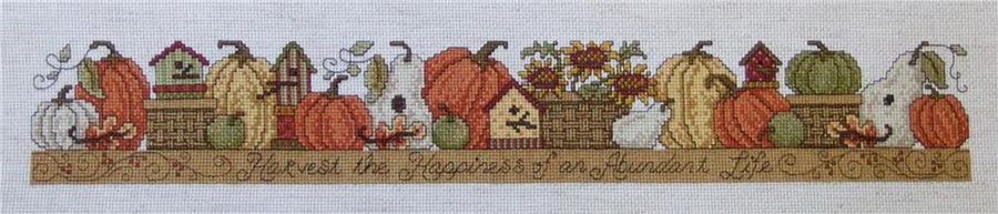 A stitched preview of the counted cross stitch pattern Harvest Happiness by Diane Arthurs