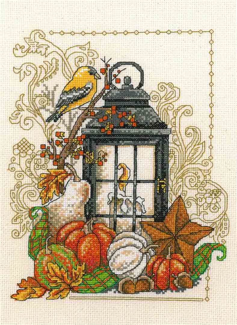 A stitched preview of the counted cross stitch pattern Harvest Light by Diane Arthurs