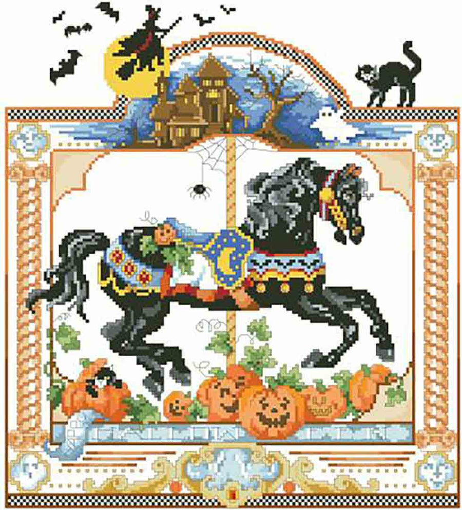 A stitched preview of the counted cross stitch pattern Haunted October Nights by Kooler Design Studio
