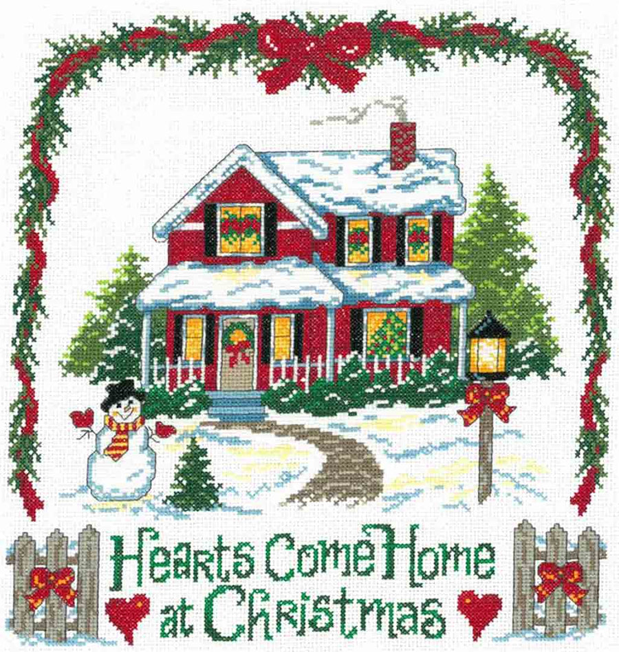A stitched preview of the counted cross stitch pattern Hearts Come Home At Christmas by Ursula Michael