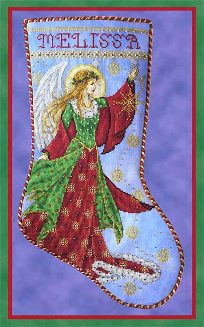 A stitched preview of the counted cross stitch pattern Heavenly Christmas by Joan A Elliott