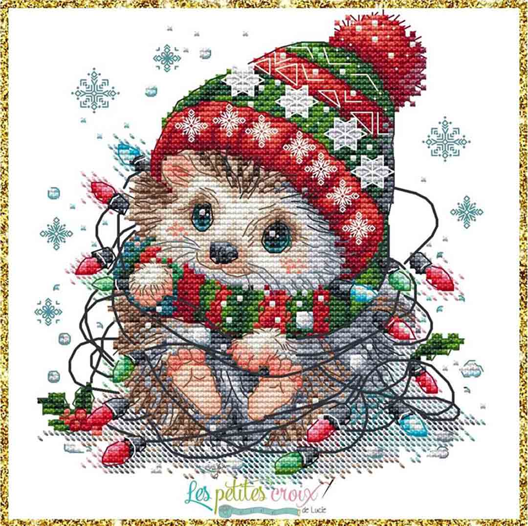 A stitched preview of the counted cross stitch pattern Hedgehog Christmas by Les Petites Croix De Lucie