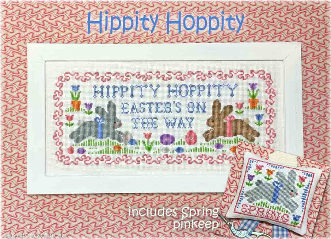 A stitched preview of the counted cross stitch pattern Hippity Hoppity by The Calico Confectionery