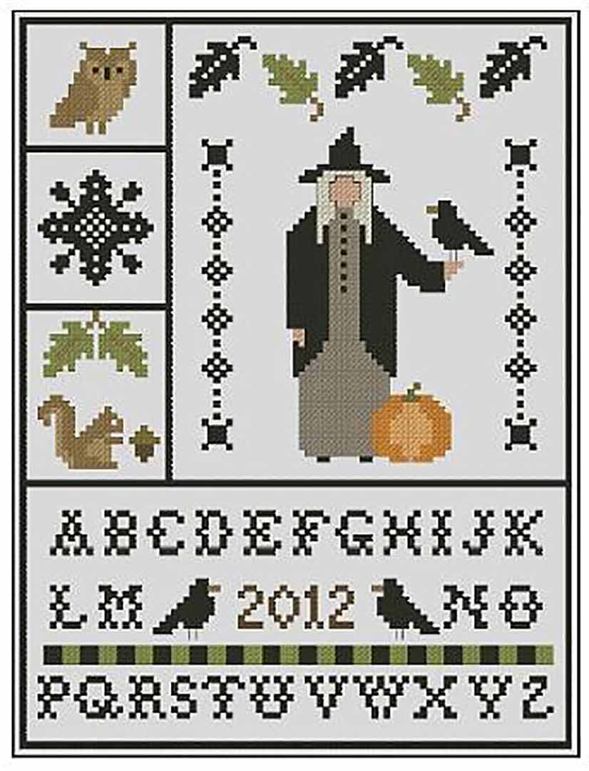 A stitched preview of the counted cross stitch pattern Hocus Pocus by Plum Pudding NeedleArt