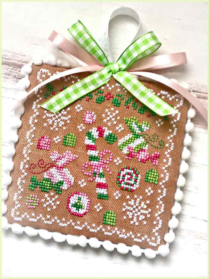 A stitched preview of the counted cross stitch pattern Holiday Candies by Sugar Stitches Design