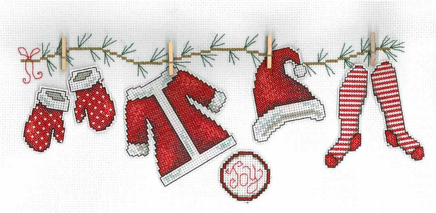 A stitched preview of the counted cross stitch pattern Holiday Clothesline by Diane Arthurs